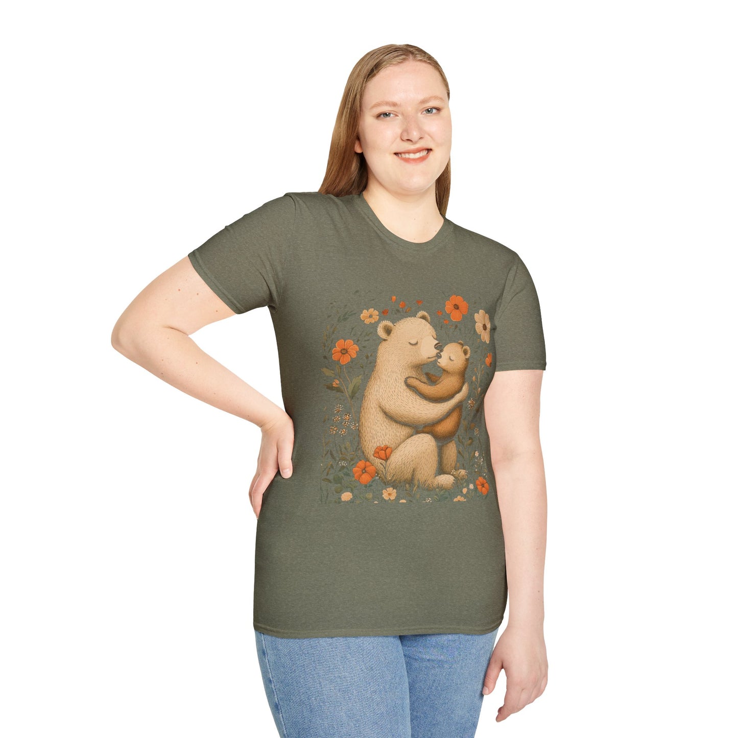Mama Bear and Baby Bear T-Shirt with Wildflower Design