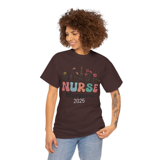 Personalized Flower Nurse Tee shirt - Unisex Tee