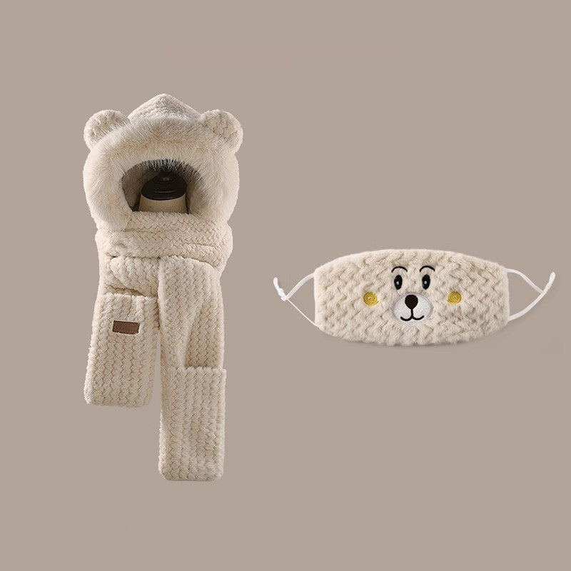 Bear Ears Plush Hat and Scarf for Women