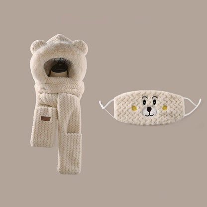 Bear Ears Plush Hat and Scarf for Women