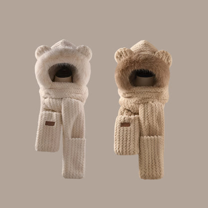 Bear Ears Plush Hat and Scarf for Women