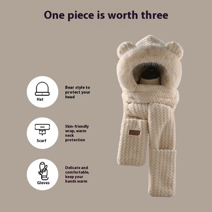 Bear Ears Plush Hat and Scarf for Women