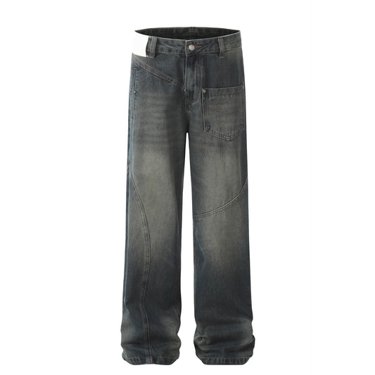 Washed Motorcycle Denim Pants