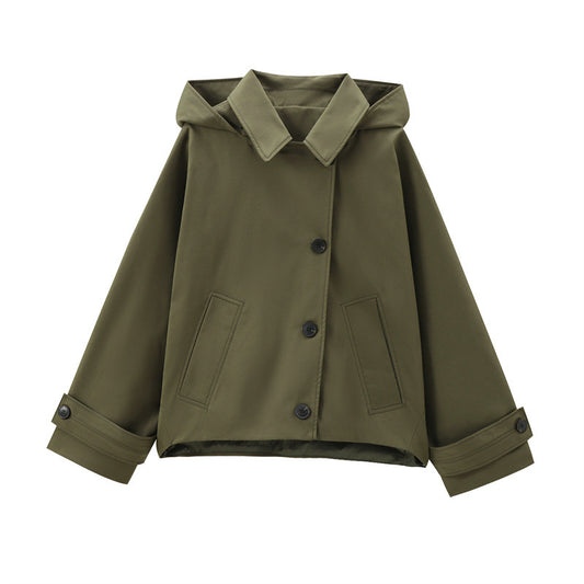 Women's Loose Hooded Short Trench Coat