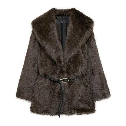 Faux Fur Plush Lapel Coat