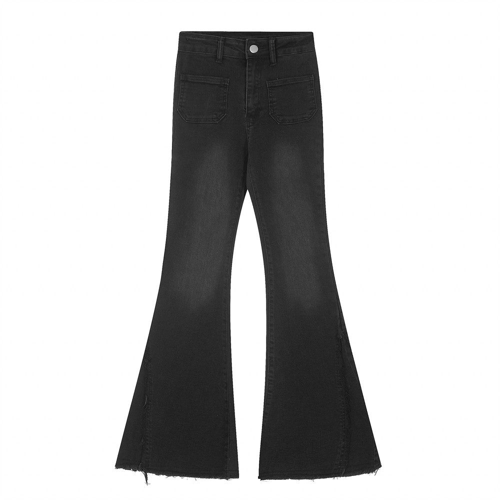 Women's Wide-leg Flared Jeans with Pockets