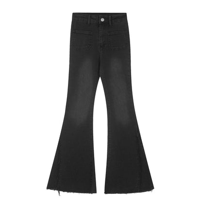 Women's Wide-leg Flared Jeans with Pockets