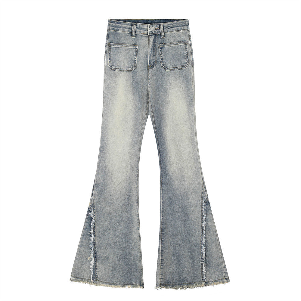 Women's Wide-leg Flared Jeans with Pockets