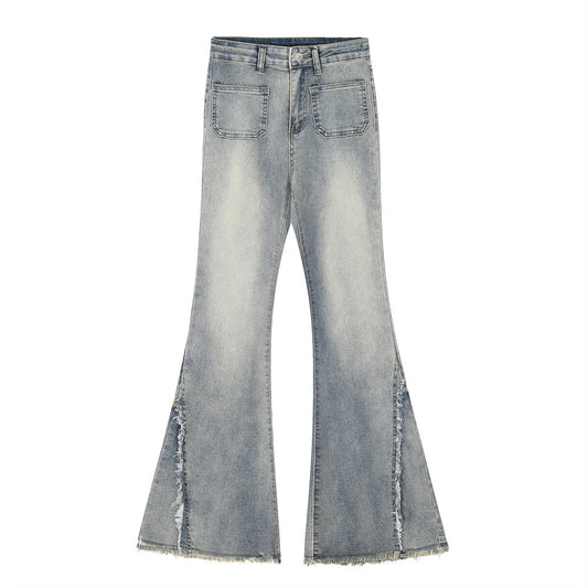 Women's Wide-leg Flared Jeans with Pockets