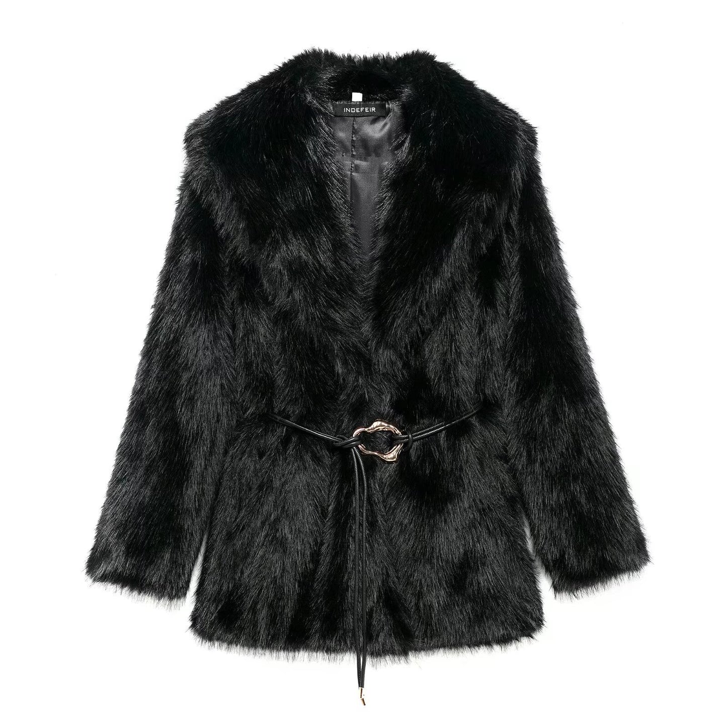 Faux Fur Plush Lapel Coat