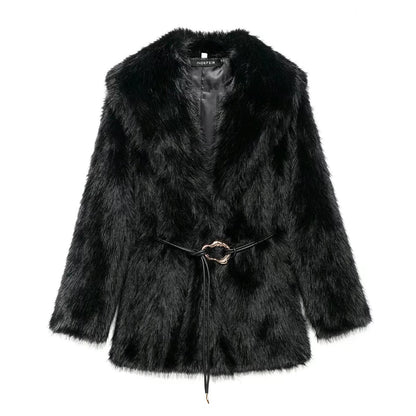 Faux Fur Plush Lapel Coat