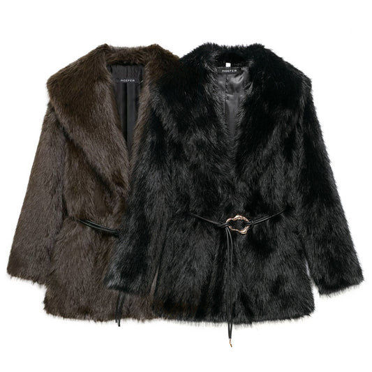 Faux Fur Plush Lapel Coat