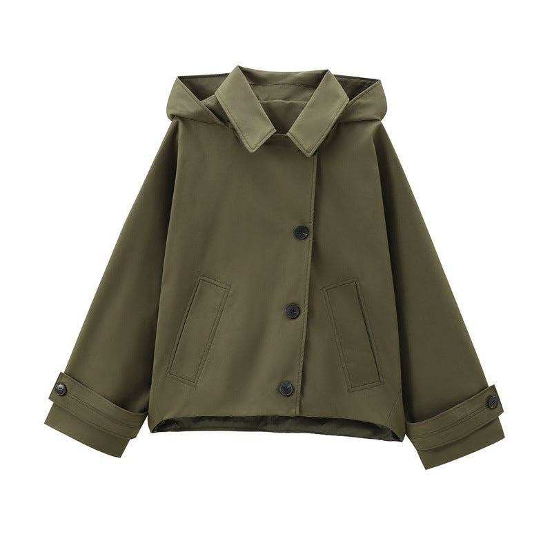 Women's Loose Hooded Short Trench Coat