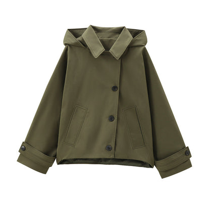 Women's Loose Hooded Short Trench Coat