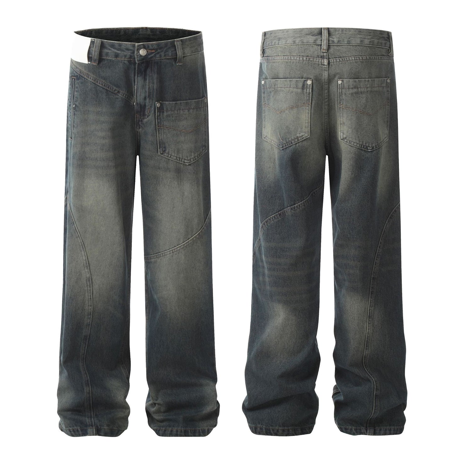Washed Motorcycle Denim Pants