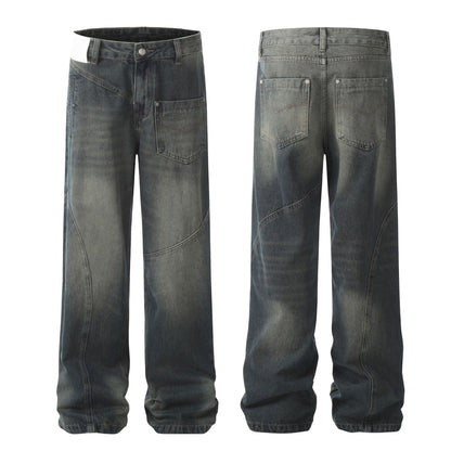 Washed Motorcycle Denim Pants