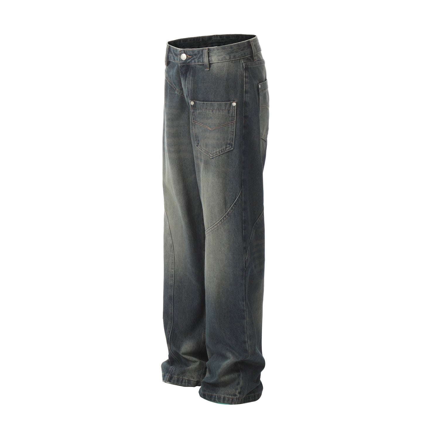 Washed Motorcycle Denim Pants