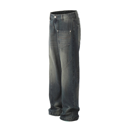 Washed Motorcycle Denim Pants