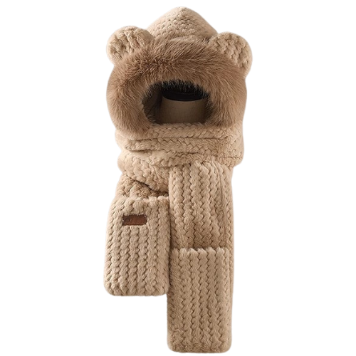 Bear Ears Plush Hat and Scarf for Women