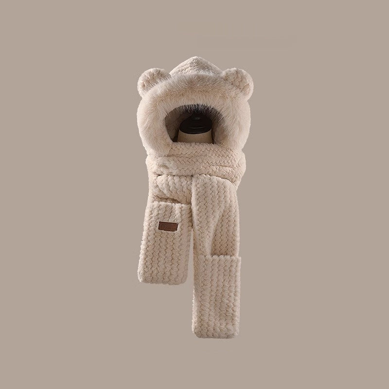 Bear Ears Plush Hat and Scarf for Women