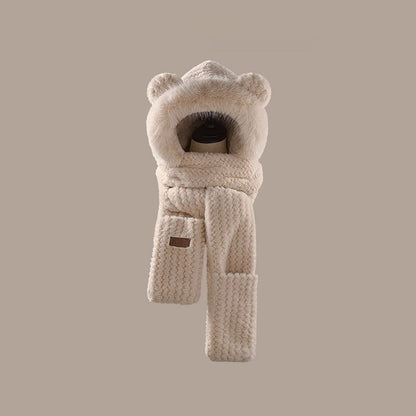 Bear Ears Plush Hat and Scarf for Women