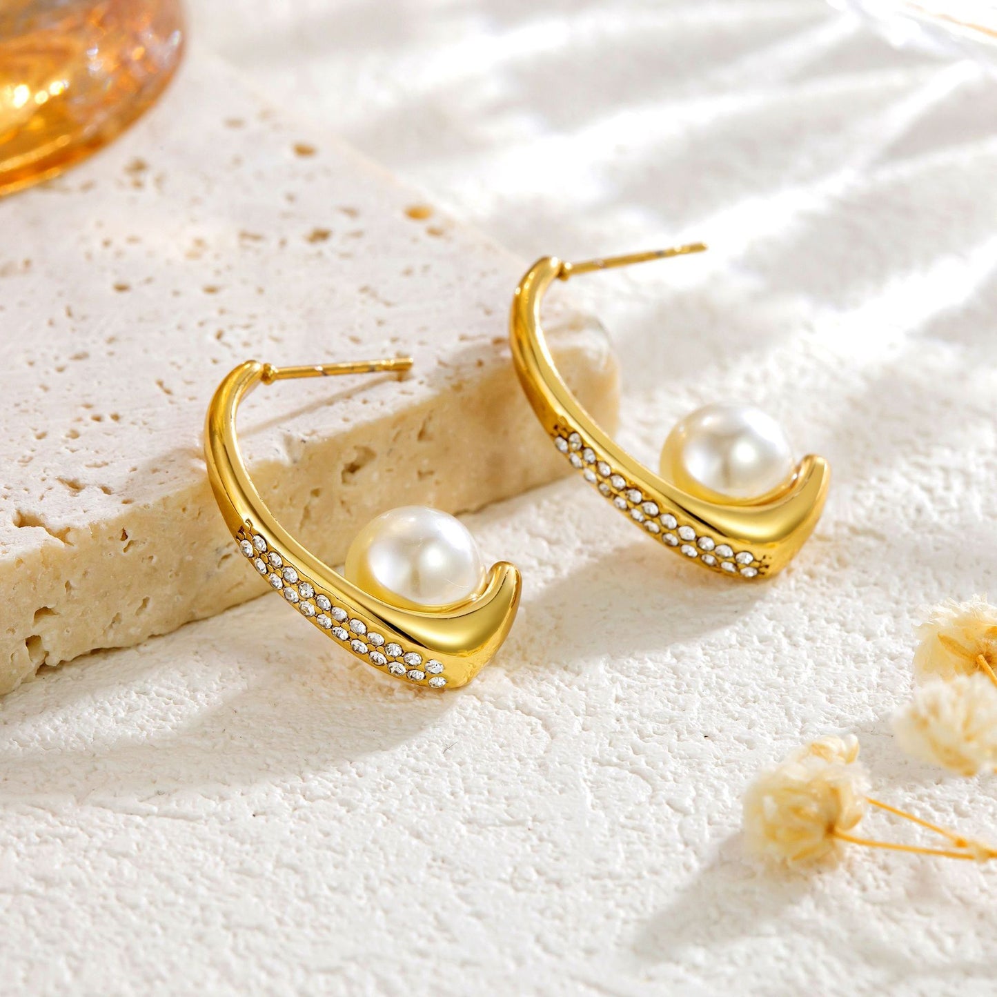 Rhinestone Pearl Earrings