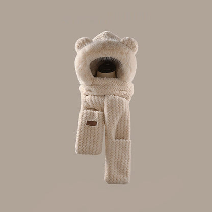 Bear Ears Plush Hat and Scarf for Women