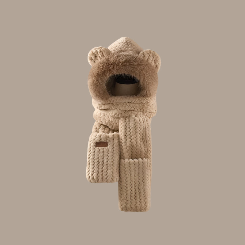 Bear Ears Plush Hat and Scarf for Women