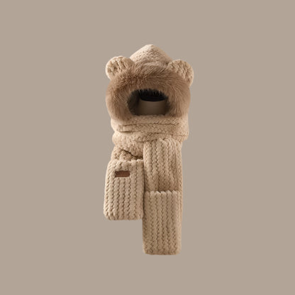 Bear Ears Plush Hat and Scarf for Women