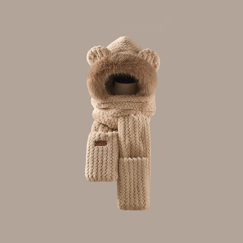 Bear Ears Plush Hat and Scarf for Women