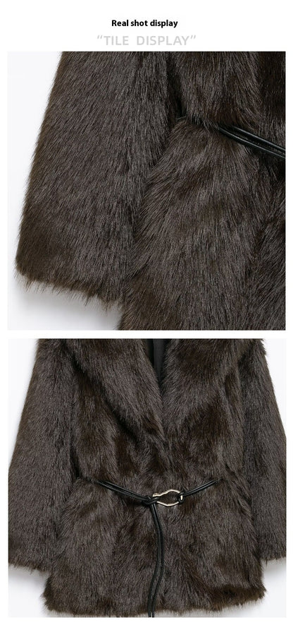 Faux Fur Plush Lapel Coat